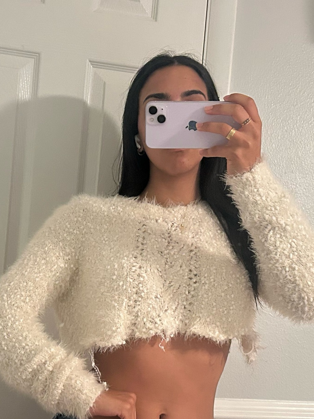 Forever 21 Fuzzy Knit Sweater in Cream